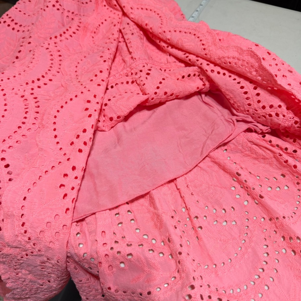 AQUA Eyelet Midi Skirt Womens S Pink Tiered Cotton Smocked Boho Cottagecore - Picture 8 of 10